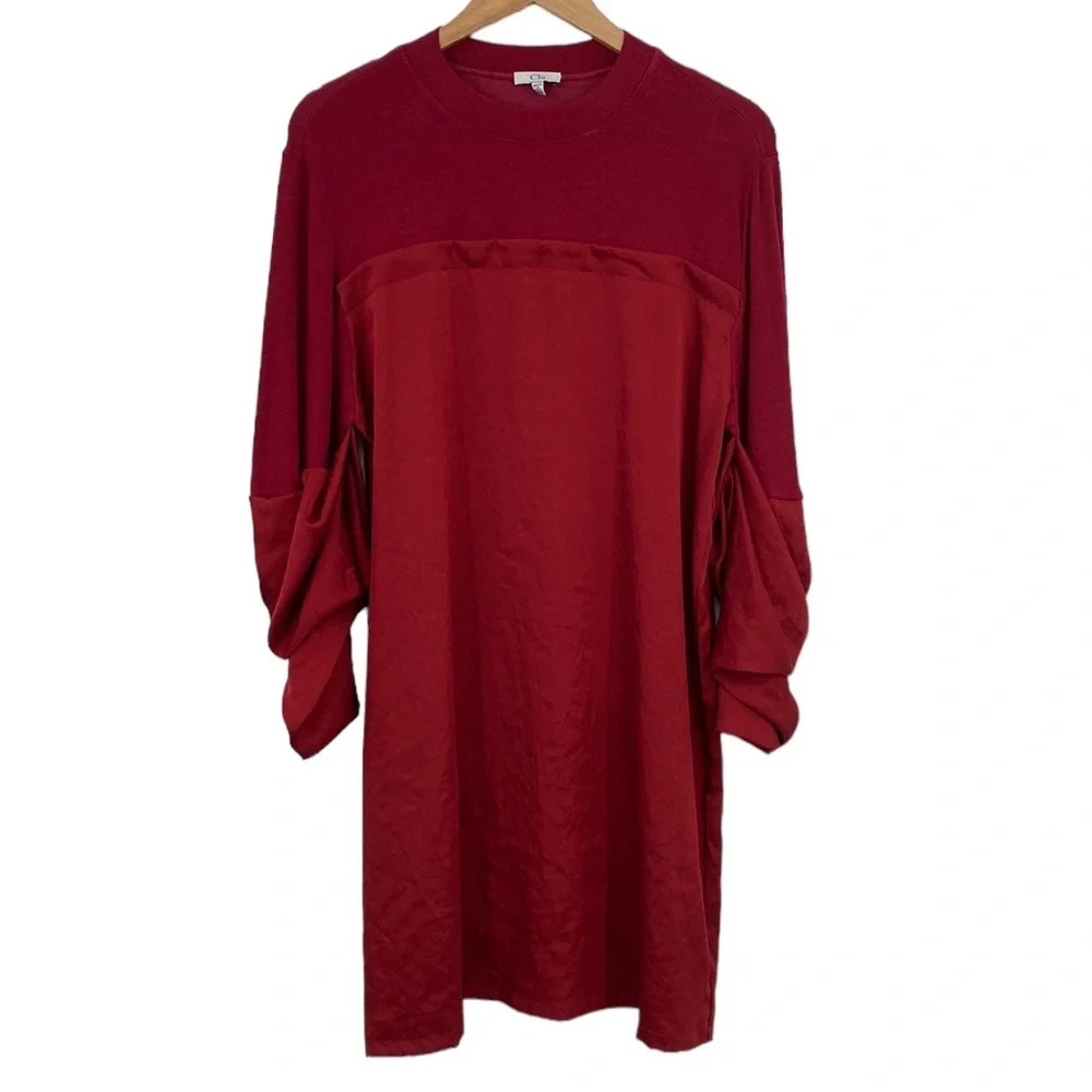 Clu Mini Dress Womens‎ Size XS Red Ruched Half Sleeves Crewneck Relaxed Fit